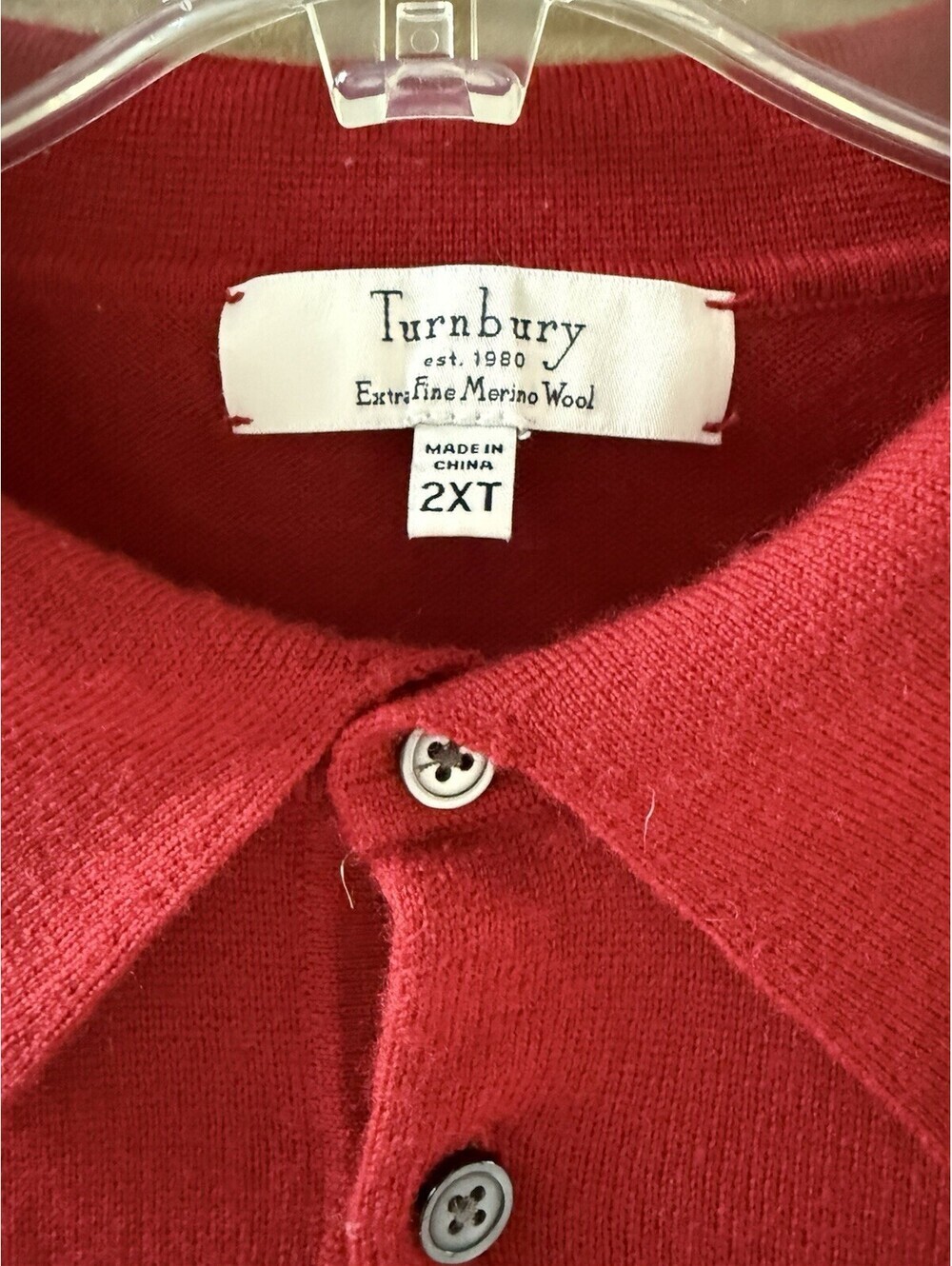 Turnbury Men's Extra Fine Merino Wool Dark Red Long Sleeve Polo Sweater Size 2XT - Picture 8 of 9